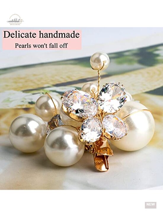 Set of 5 Small Pearl Rhinestone Alligator Hair Clips, Bridal Wedding Prom